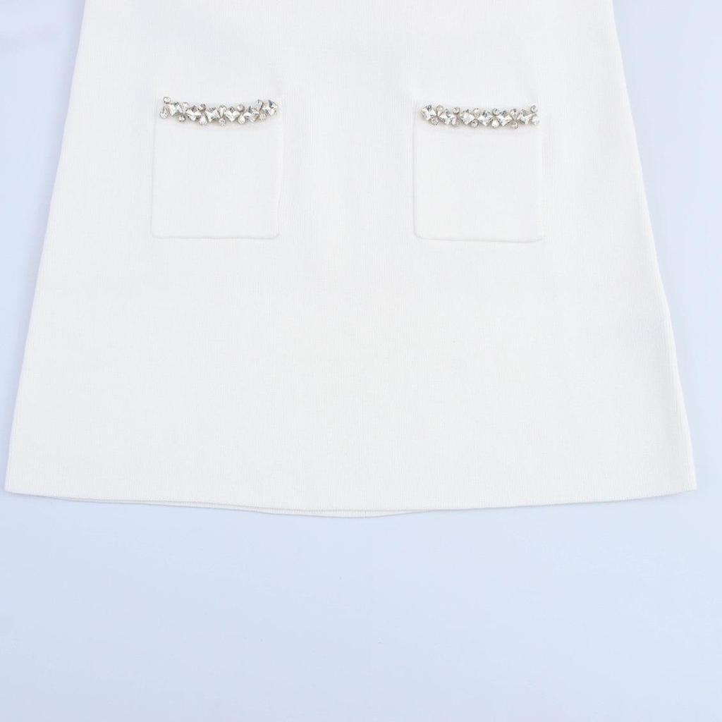 Spring 2025 Women's Fashion: Embellished Short Sleeve Round Neck Dress In European & American Style