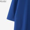 ZANZEA Vestido feminino casual gola virada para baixo manga 3/4 camisa solta