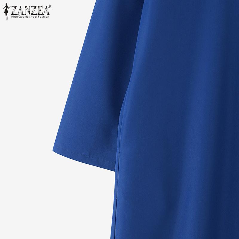 ZANZEA Vestido feminino casual gola virada para baixo manga 3/4 camisa solta