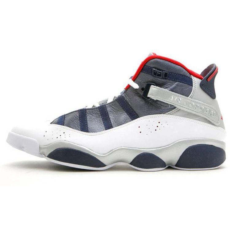 

Мужские кроссовки Air Jordan 6 Rings Olympic белые Wht Vrsty-Rd-Midnight-Nvy-Mtllc 322992-161