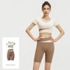 Women's Contrast Color Yoga Set: Navel-Baring Short Top & High Waist Hip-Lifting Pants for Spring/Summer Fitness & Running.