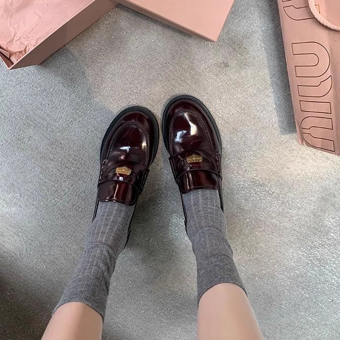 Cowhide Version~ The Same Amiu Gold Coin Thick-soled Thick-heeled Lazy Person Pedals Loafers Women's Small Leather Shoes
