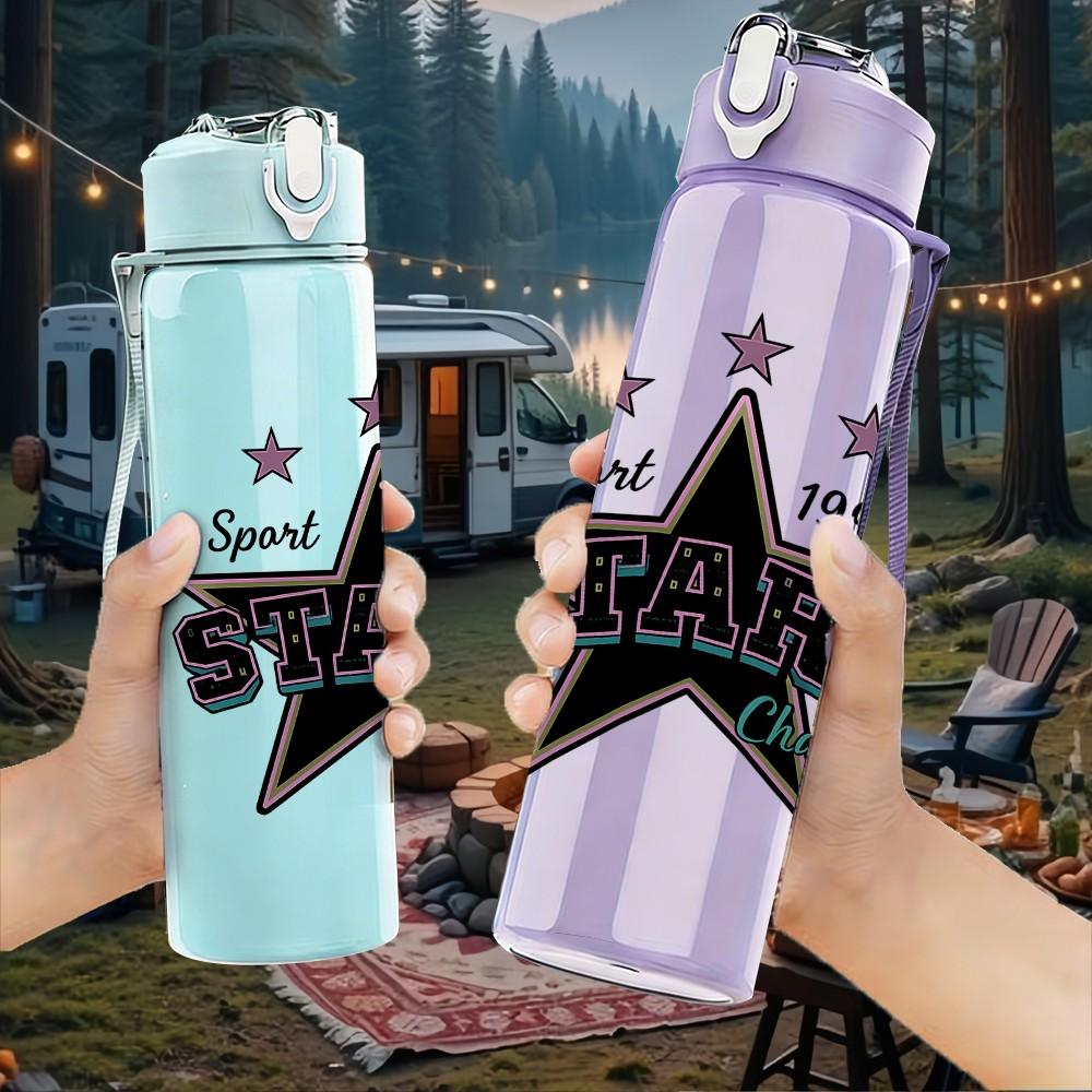 1PC Dark Star Vintage Badge 750ml Color Plastic Sports Water Bottle Leakproof Flip Straw Lid Suitable for Sports Office Home Use