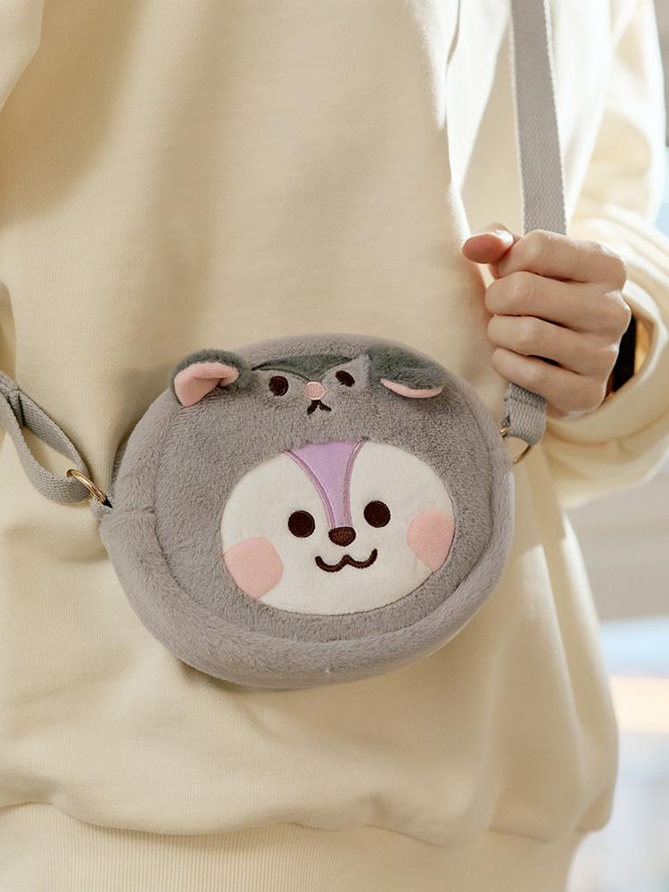 BT21 MANG BABY Fluffy Face Plush Crossbody Bag
