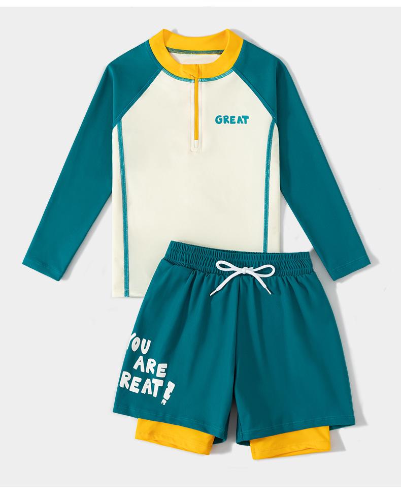 Children's Long-Sleeve Sun Protection One-Piece Swimsuit - Trendy Summer Vacation Outfit for Big Kids & Teens