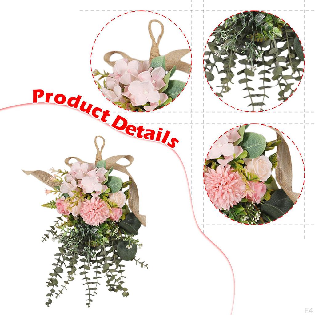 Artificial Chrysanthemum Eucalyptus Flower Wreath Hanging Decoration Teardrop for
