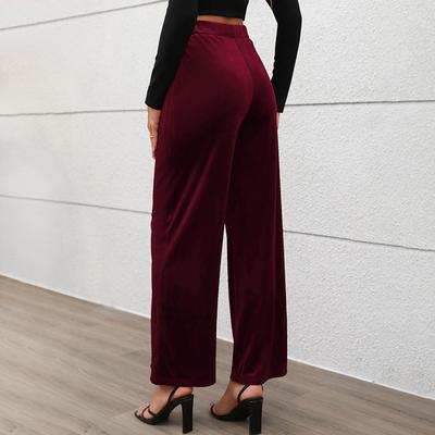 Sommer Damen Lange Hosen Pendler Stil Hohe Taille Temperament Samt Weite Bein Hose