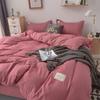 Simple Japanese Solid Color Pink Bedding Set Bed Cover Twin Full Queen Bed Linen Girl Women Polyester Bed Flat Sheet Pillowcase