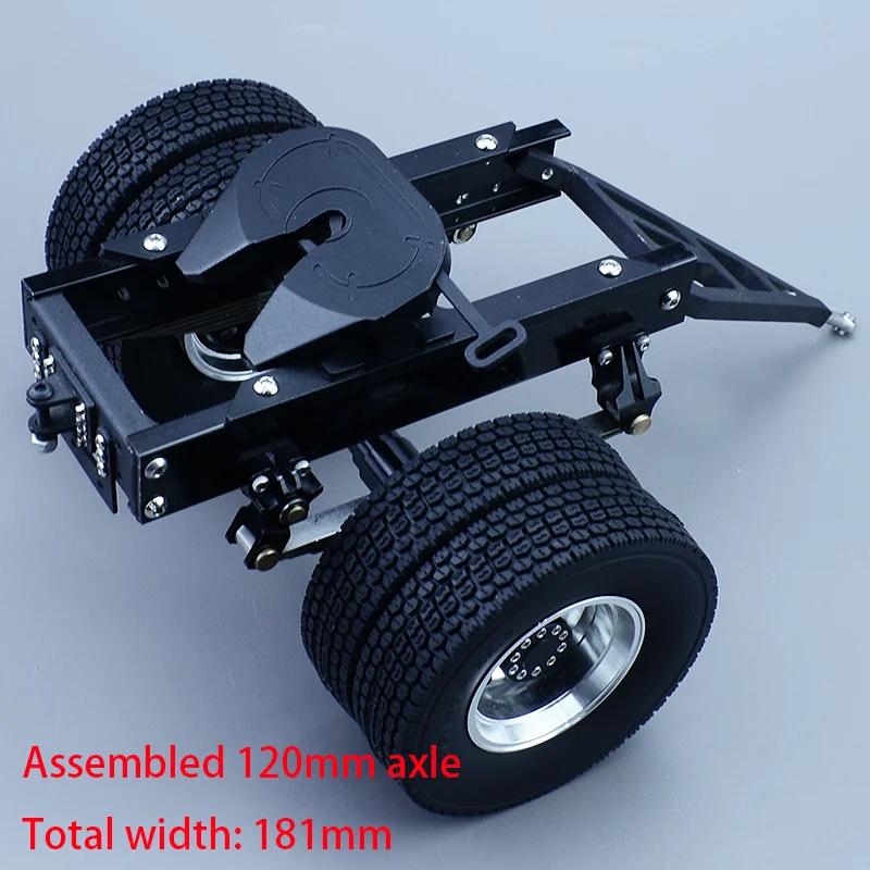 Alt Metal 1 & 2 Aksler Trailer med Træk Femtehjul til 1/14 Tamiya RC Lastbil SCANIA 770S VOLVO FH16 BENZ MAN LESU Bil