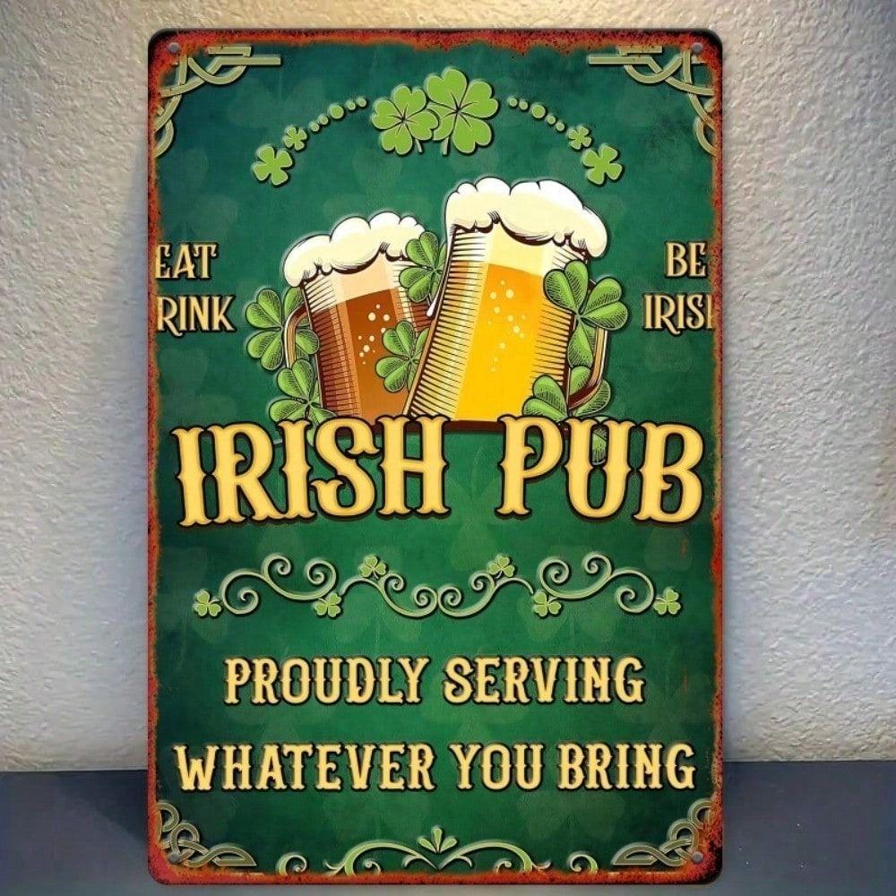 

Vintage Irish Pub Beer Mugs Clover Metal Poster Wall Art Bar Decor