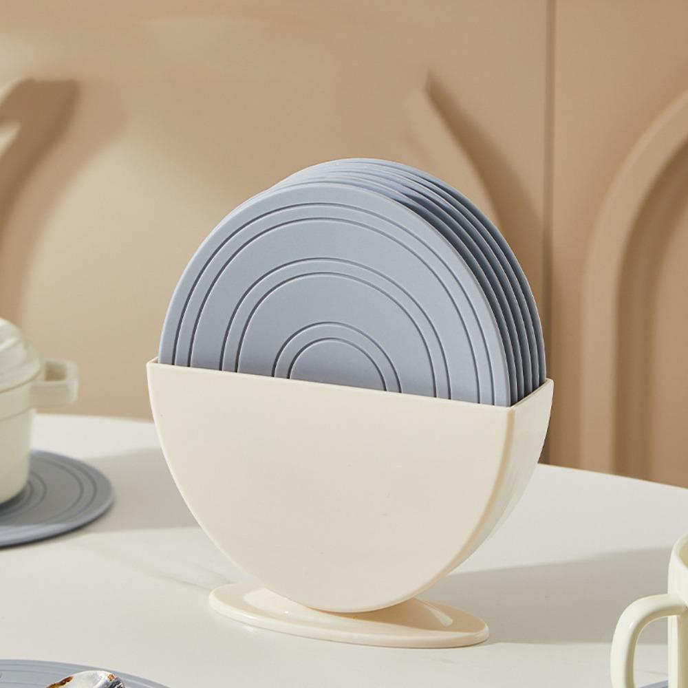 

6Pcs/Set New Silicone Heat insulation Pad Heat Resistant with Storage Base Tableware Placemat Round Cup Mat Coasters 17-13.8-0.4cm серый