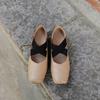 New Year's New Crossed Ballet Sneakers with Square Toe Pleated Retro Style Single Shoes Thick Heels Mary Jane Women's Shoes