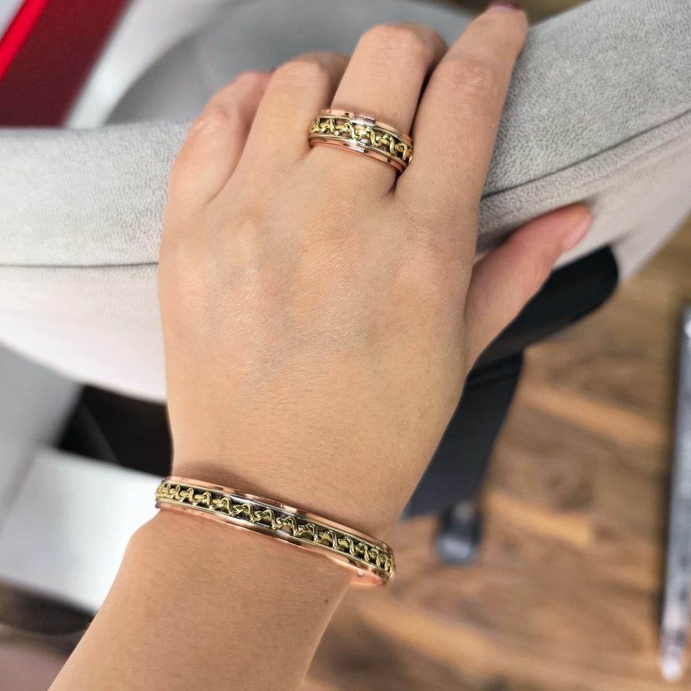Vinterly Twisted Magnetic Pure Copper Jewelry-Set Adjustable Bracelet Ring Magnet Resizable Health Jewelry Braided Snake Pattern