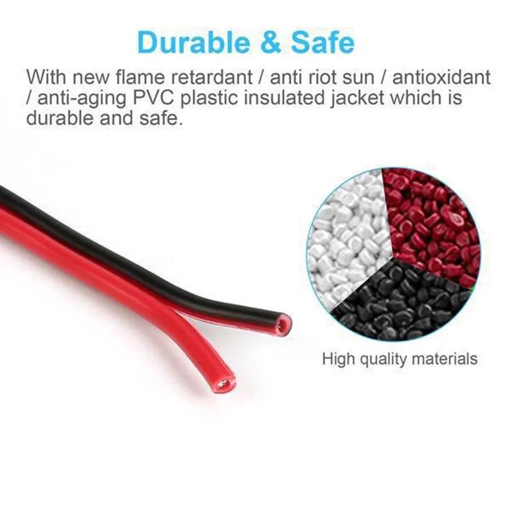 STONEGO 2-Pin LED Strip Extension Cable - 5m/10m/20m Lengths Red Black 22AWG for 3528/5050 Single Color LED Strips