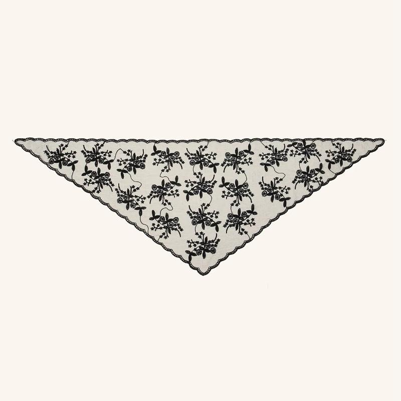 Eleganter Spitzenschal Aushöhlmuster Stickerei Foulard Bandana Einfarbig Dreieckstuch Dünne Vintage Taschentücher für Haare Frau