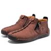 Yellow Retro Leather Casual Shoes For Men Women Big Size 36-48 Spring Zip Design Men's Ankle Boots Handmade Comfy Moccasins Man