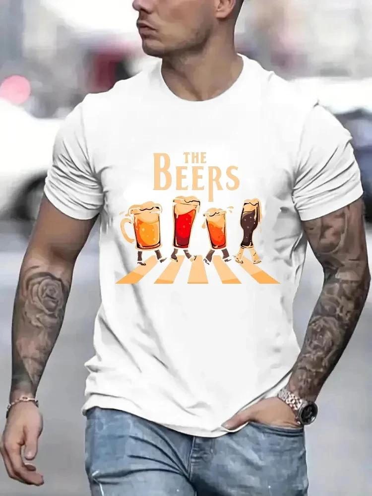 The Beers Printing Men T Shirts Breathable Brand Tops Street Fashion T-shirt Mens Casual Summer Loose Oversizeed Tees