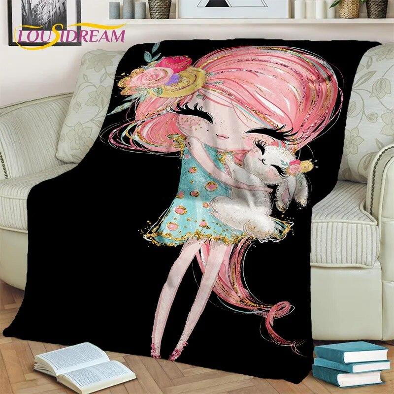 Cartoon Ballerina Fairy Cute Ballet Girl Blanket,soft Throw Blanket for Home Bedroom Bed Sofa Picnic Office Cover Blanket Kids