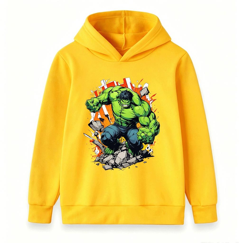 Kids Unisex Pullover Hoodie, Cool Super Hero Green Hulking Print Casual Sweatshirt for Boys Girls, Comfortable Warm Outerwear for Daily Wear