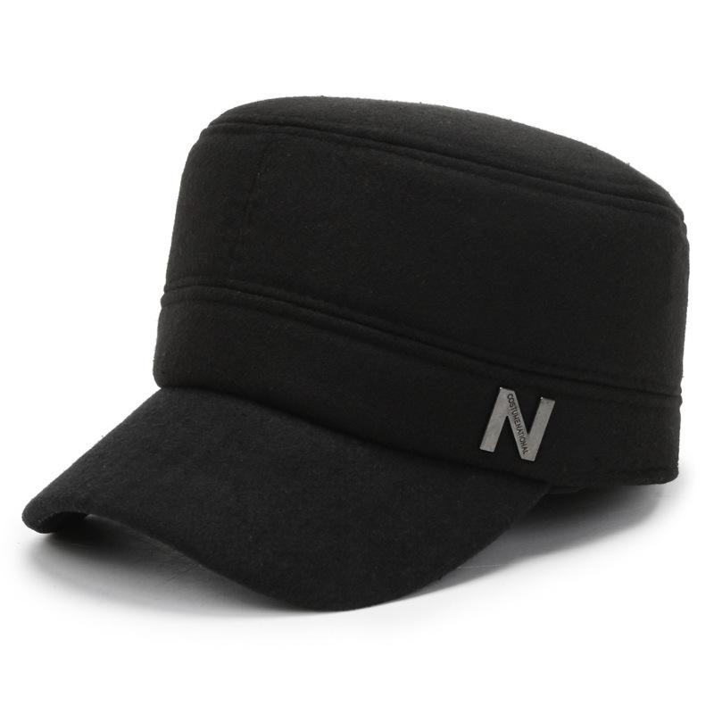 Middle-aged and Elderly Hats Men's Autumn and Winter Woolen Warm Flat-top Hats Five-star Thickened Dad Hats Grandpa Hats Peaked Hats