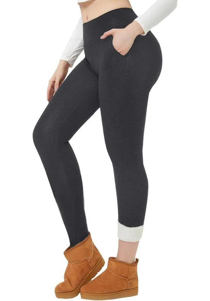 Women's High Waist Yoga Pants - White Fleece, Butt Lifting, Pocket, Sports, Elastic Base Layer, Plus Velvet, Thick.
