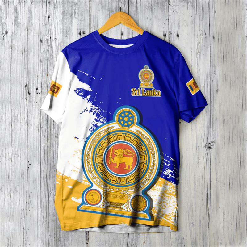 Camisetas de Manga Corta para Hombre y Mujer con Gráfico del Emblema de Sri Lanka, Camisetas Casuales de Exterior de Cuello Redondo Oversize, Tops