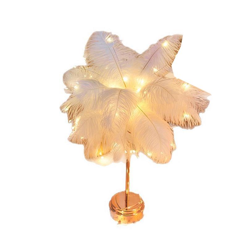 Ostrich Feather Table Lamp for Bedroom, Living Room, or Café Decor
