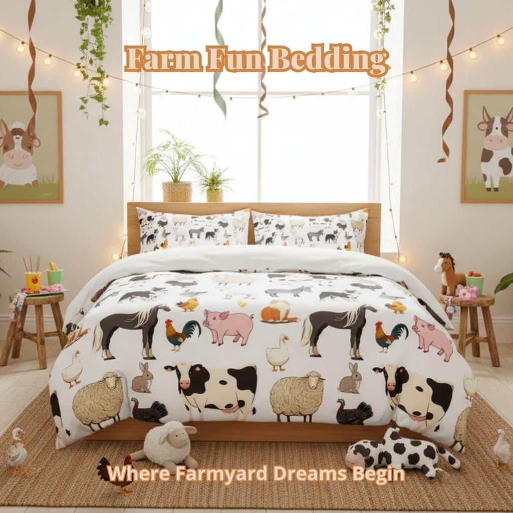 Farm Animal Junior Duvet Cover Set With 1 Pillowcase Cute Cow Horse Print Bedding Set For Kids Boys Girls Bedroom