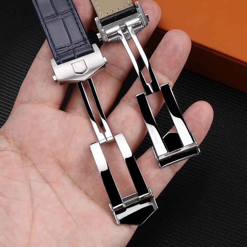 Классический 24 мм 20 мм 22 мм для TAG Heuer Calera кожаный ремешок для часов Синий — фото 4