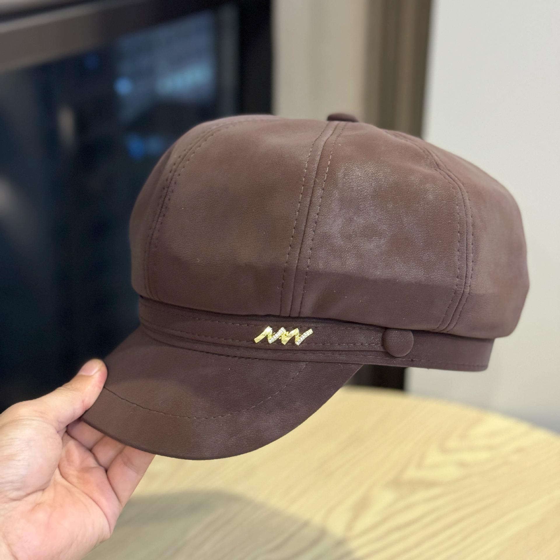 

Новый замшевый берет Женский осенне-зимний модный повседневный берет, делающий лицо маленьким, восьмиугольная шляпа однотонная простая шляпа газетчика Adjustable