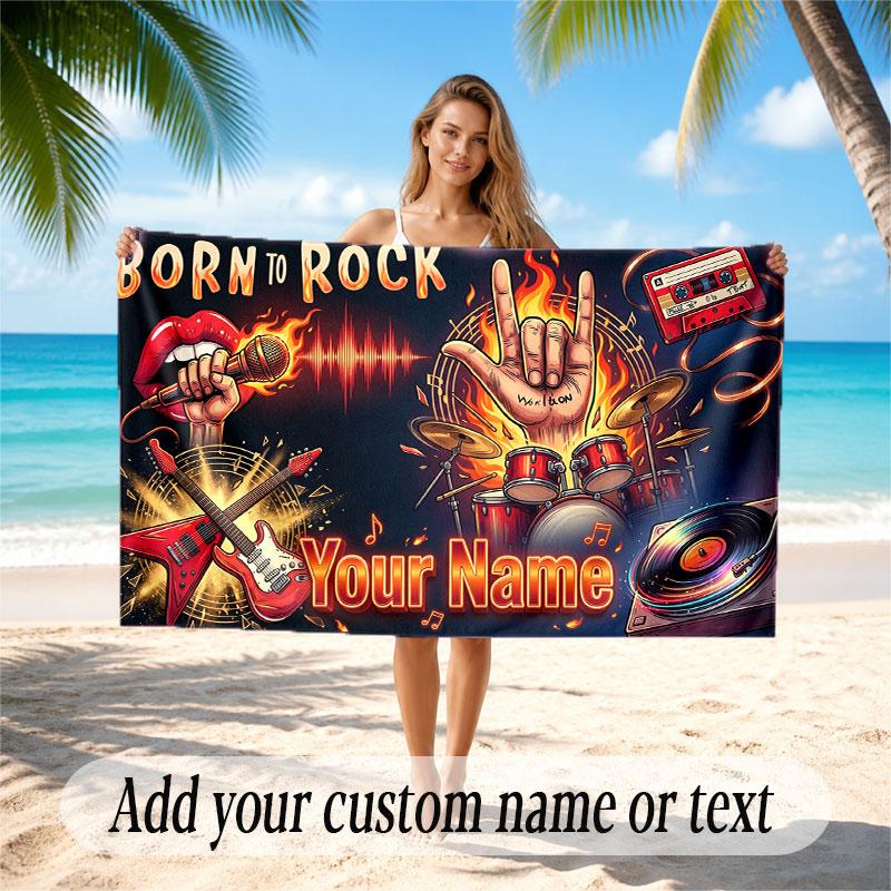 Music General Theme Beach Towel Personalized Custom Name & Text Soft Quick Dry Beach Towel for Swimming Travel