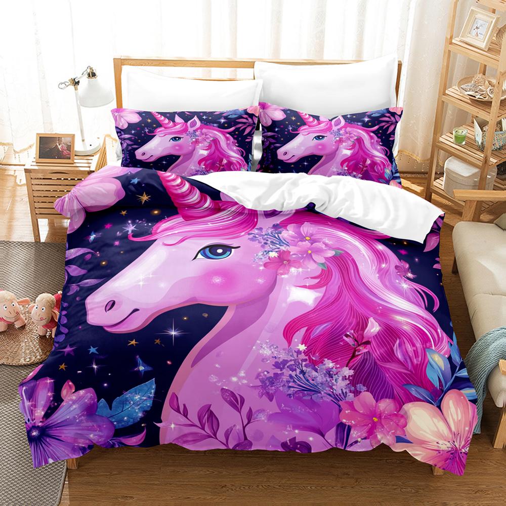 Unicorn Duvet Cover Floral Bed Sheets Set Digital Print Twin Size Comforter Bedding Sets Home Decor Gift for Girls Bed Linen Set