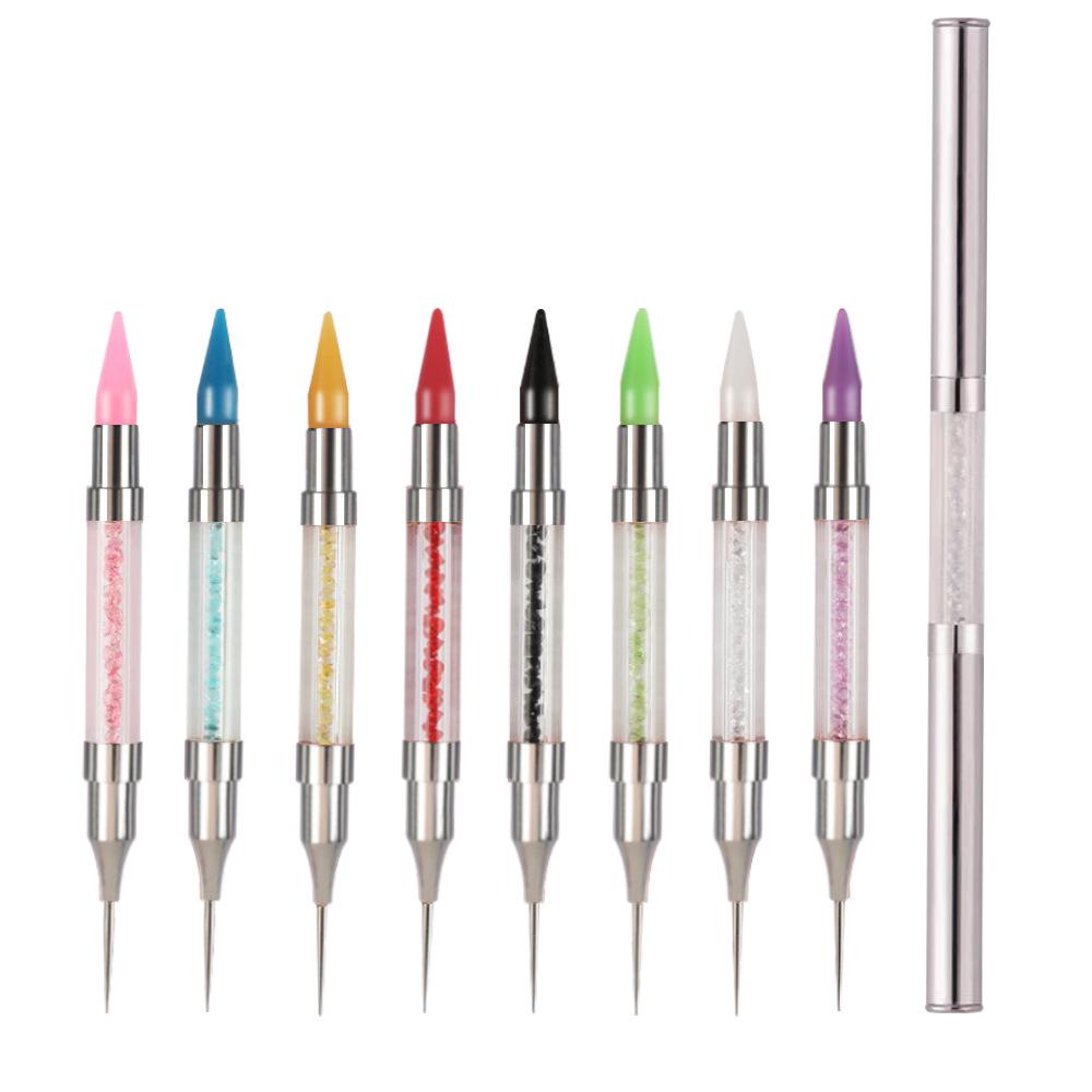 Double-Ended Rhinestone Picker Wax Pencil with Bright Silver Metal Rod and Copper Tube for Nail Art