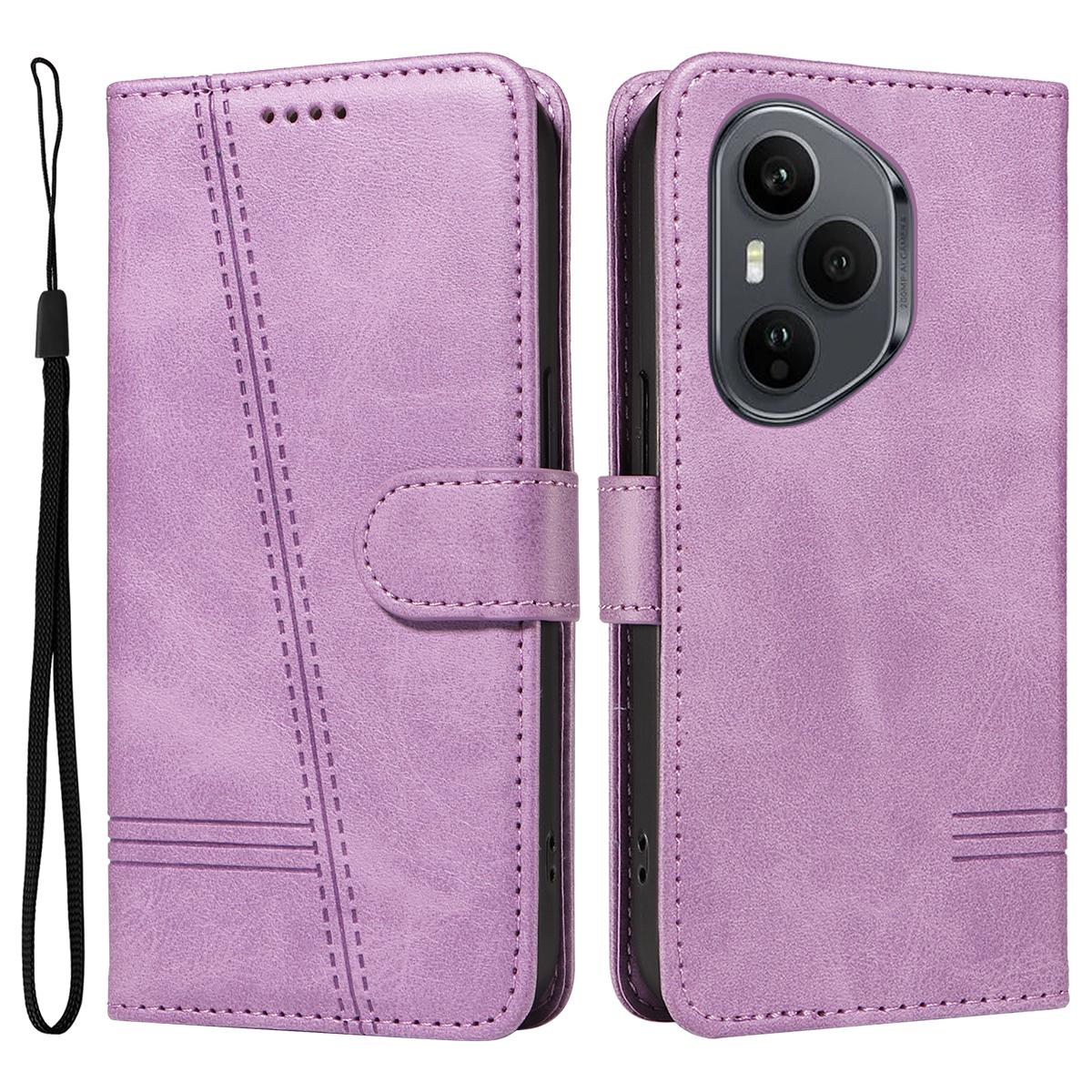 

Для Honor 400 Pro 5G (Глобальный) Кошелек Чехол Т-образные линии Кожаный Чехол для телефона Подставка Light Purple