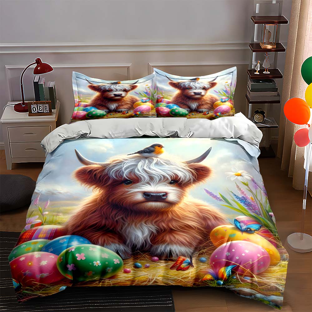 

Highland cow illustration. Bedding Duvet cover sets Duvet covers Pillowcases gifts (1 * Duvet Cover 2 * Pillowcases, without duvet insert) 135x200cm