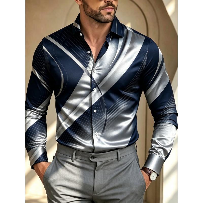 Men's Retro Twill Printed Long Sleeved Shirt with a Collar and Cardigan for Business Banquets, Parties, and Casual Men's Shirts