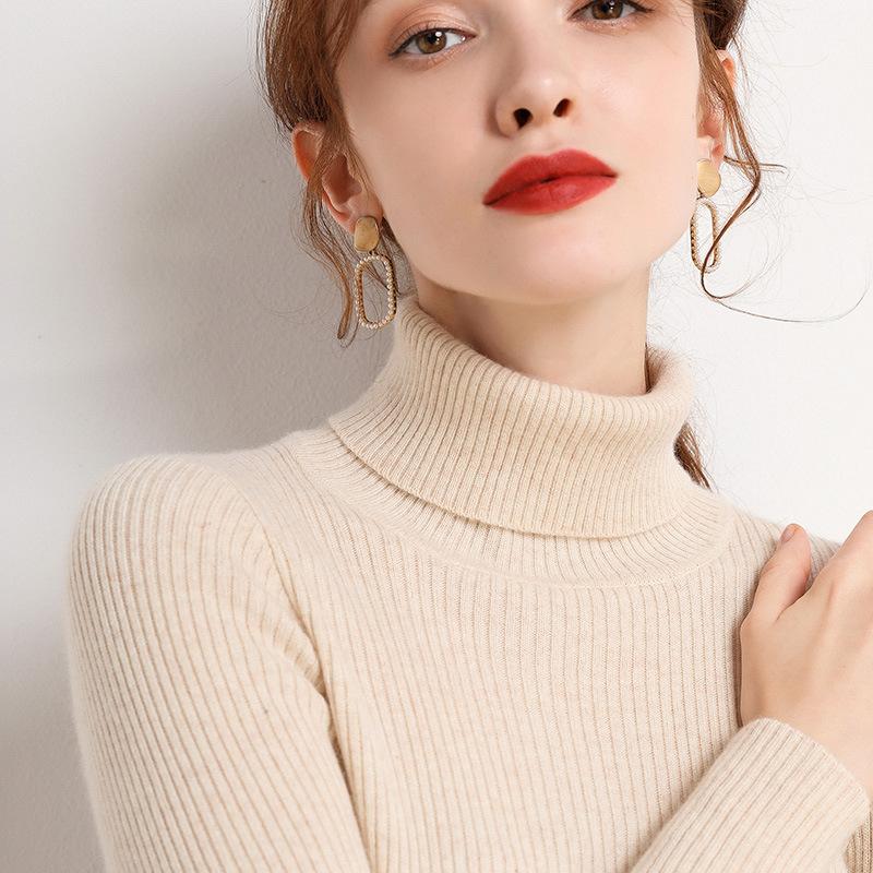 WomenTurtleneck Sweater Autumn Winter Slim Fit Pullover Tight Stretch Knit Base Shirt Long Sleeve Simple Pullover Knit Top