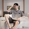 Men's Pajamas set Short-Sleeve tops and Shorts Sleepwear Loungewear Students Two-Piece Striped Youth Nightwear y2k Homewear male
