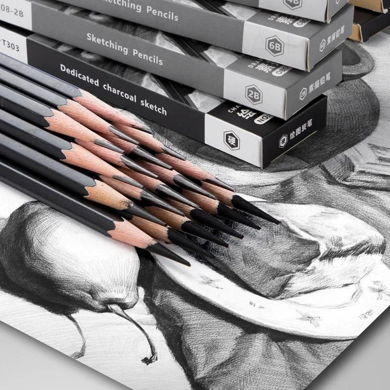 Förpackade Professionella 2H HB B 2B 4B 6B 8B 12B 14B Grafitblandade Teckningspennor Teckningskolpennor för Nybörjare Entusiaster