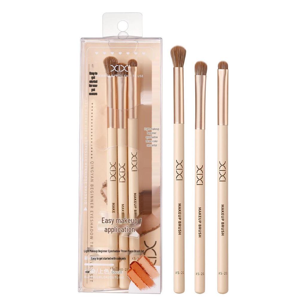Xixi Light Face Starter Eyeshadow 3-Piece Brush Set: Eyeshadow, Blending, and Detailing Brushes with Soft Bristles - Portable Makeup Kit.