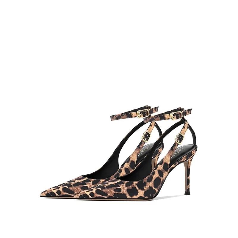 Fashion French Empty Sexy Leopard-print Stiletto Temperament High Heels Women 2025 New Niche Design Feeling Bag Head Sandals