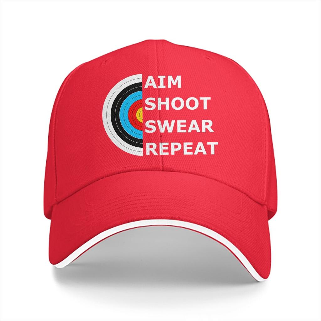 Washed Unisexs Baseball Cap Aim Shoot Swear Repeat Archery Target Essential Trucker Snapback Caps Dad Hat Archery Lover Golf Hats