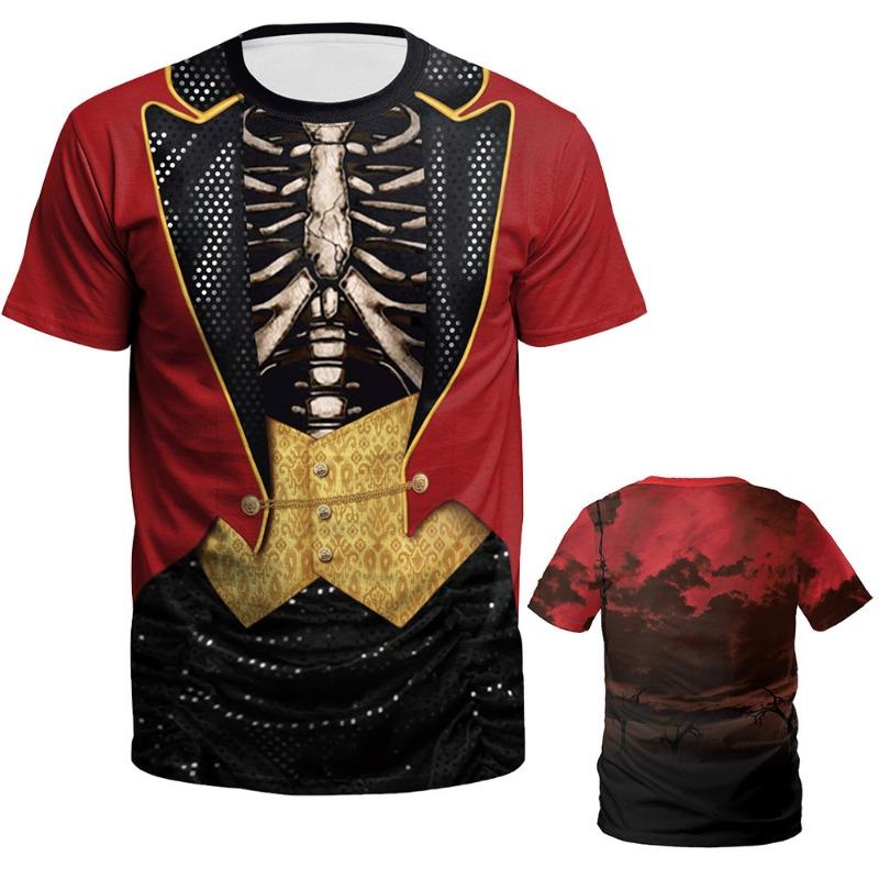 Pánské tričko s potiskem halloweenské dýně a kostry, s kulatým výstřihem a krátkým rukávem, ležérní top