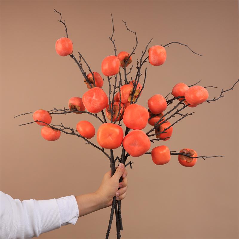 Pomegranate & Persimmon Fruit Tree Branch Bouquet: Artificial Floral Decoration for Living and Dining Rooms