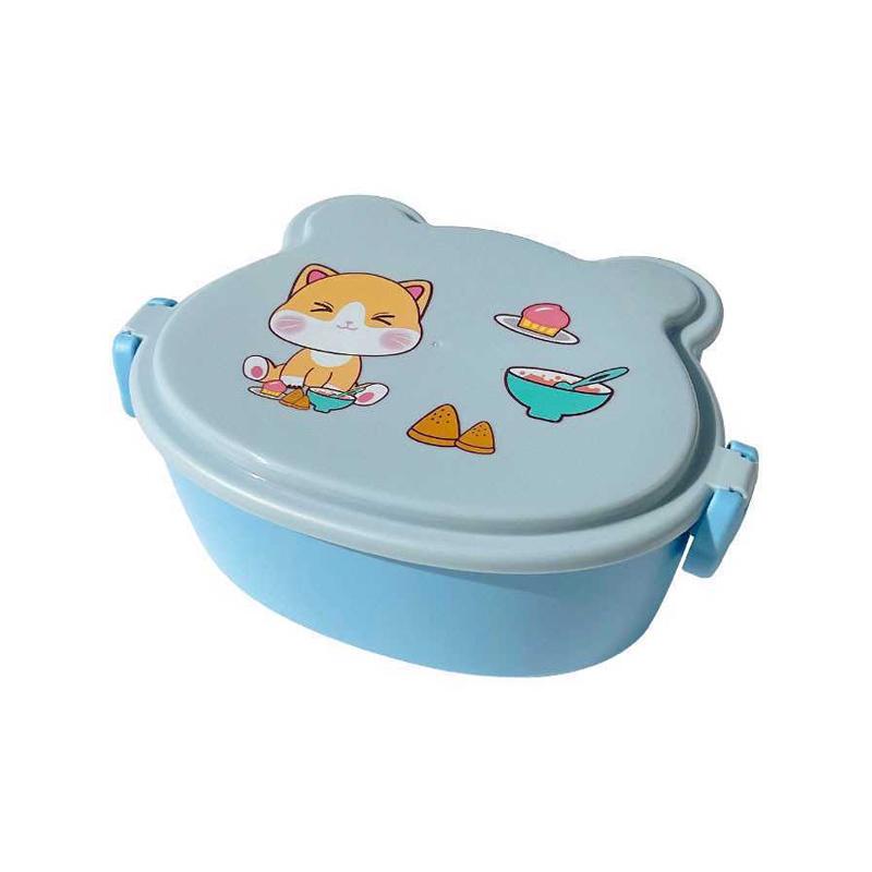 

Cute Cartoon Cat Lunch Box Double Layer Portable Food Container with Fork and Spoon Microwave Children Bento Box синий