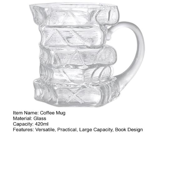 Glass Coffee Mug Stacked Book Design 420mlHeat-Resistant Tea Cup 420ml Microwave Safe Dishwasher Safe Gift for Book Lovers And Collectors
