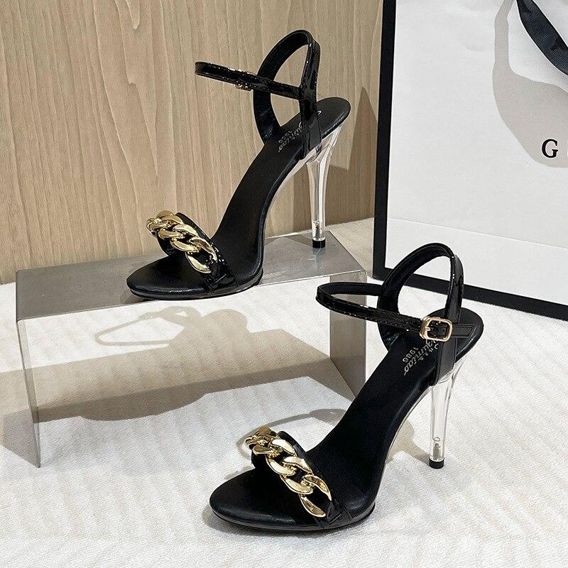 Женские пикантные сандалии на высоком каблуке с металлической пряжкой на шпильке — фото 4