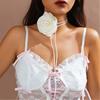 Fabric Flower Tie Choker Necklace Long Rope Lock Collarbone Chain Fashion Neck Decoration Fabric Floral Tie-Up Choker