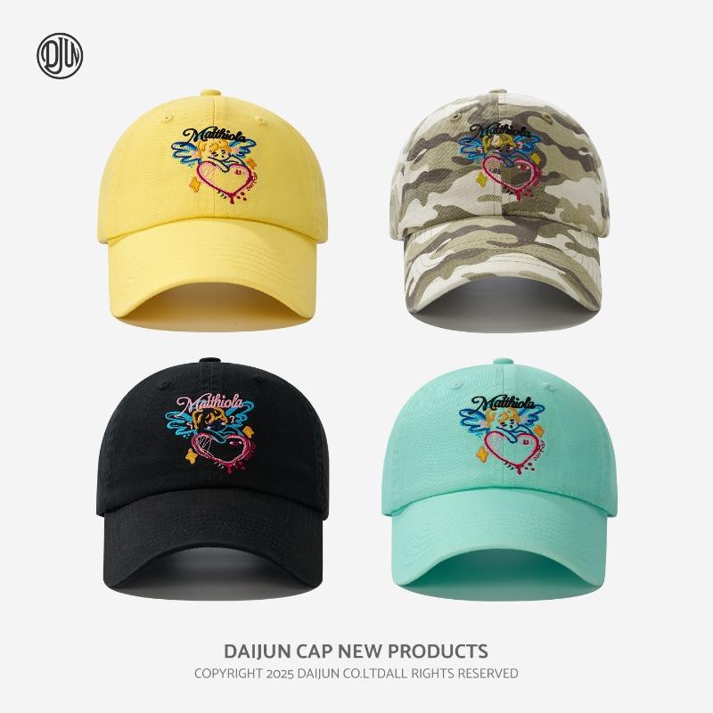 Big head circumference deep top baseball cap love angel embroidery letters black and white splicing contrast color show face small cap children