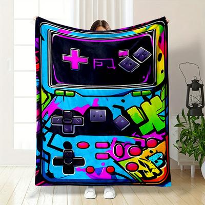Game Console Graffiti Blanket Bedroom Blanket for Livingroom Couch Lunch Break Soft Throw for Friend's Festival Gift
